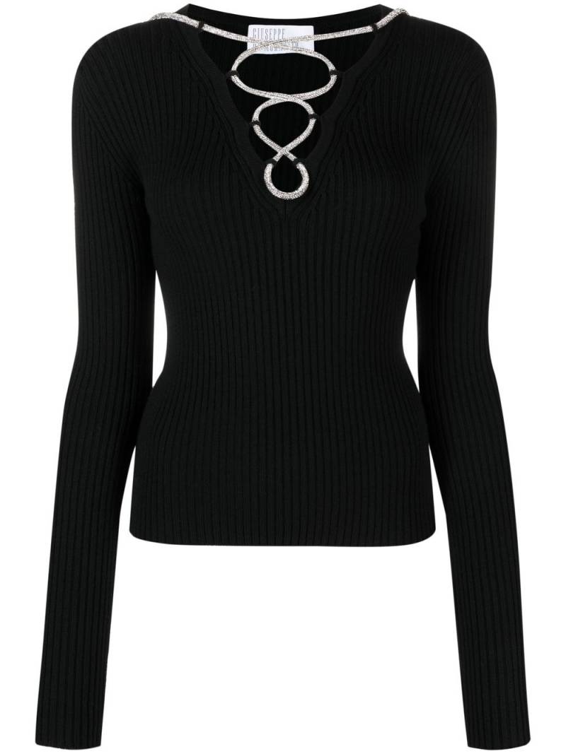 Giuseppe Di Morabito lace-up ribbed-knit top - Black von Giuseppe Di Morabito