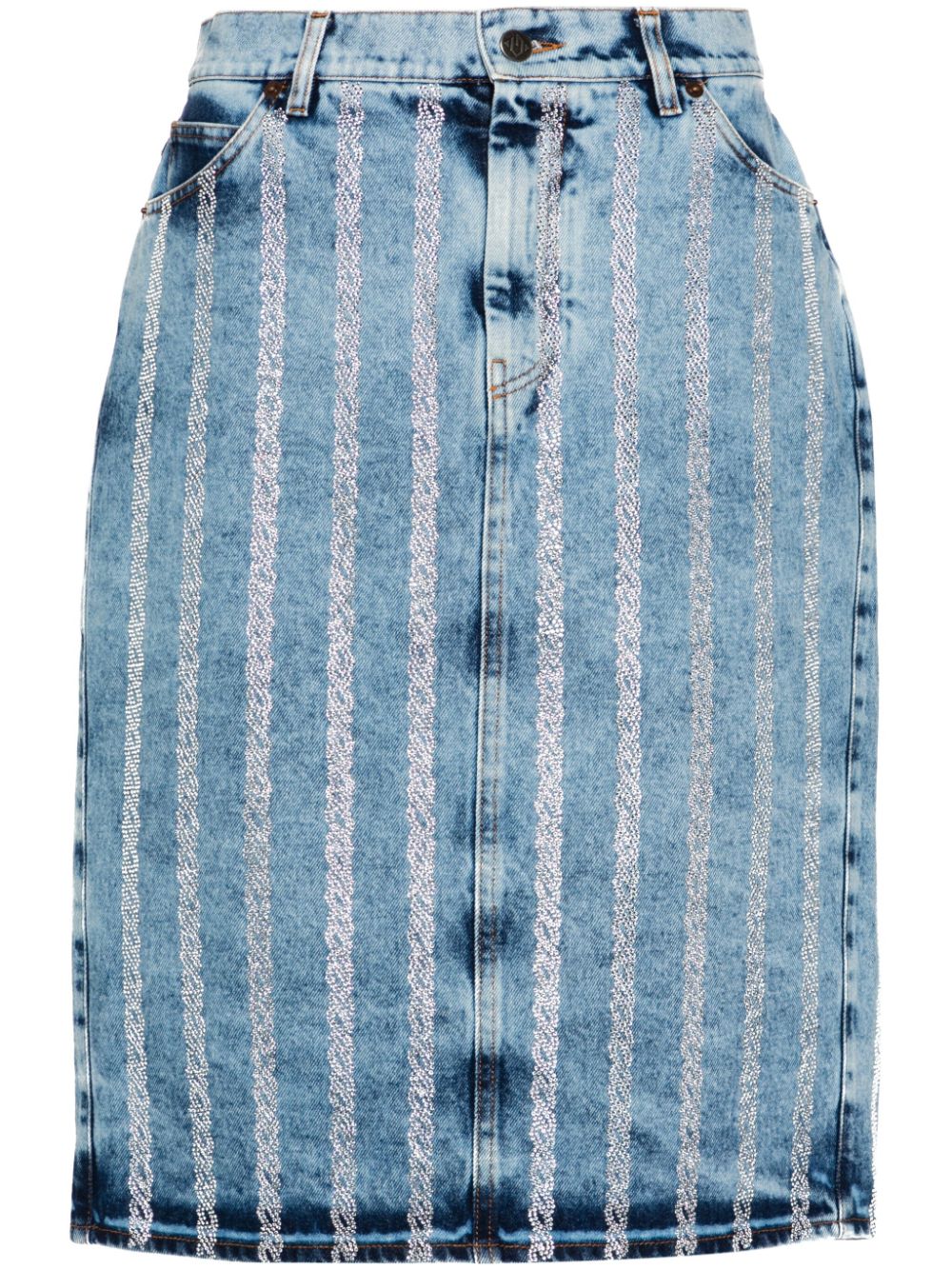 Giuseppe Di Morabito rhinestone-striped midi denim skirt - Blue von Giuseppe Di Morabito