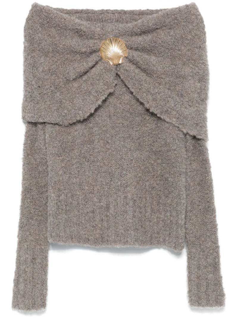 Giuseppe Di Morabito seashell-detail off-shoulder sweater - Grey von Giuseppe Di Morabito