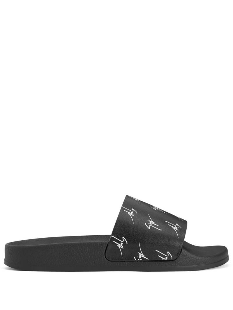 Giuseppe Zanotti Brett logo-print slides - Black von Giuseppe Zanotti