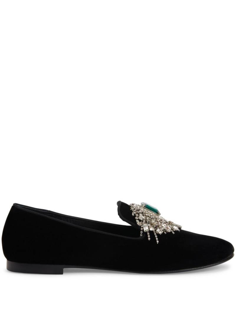 Giuseppe Zanotti Euphemiee crystal-embellished velvet loafers - Black von Giuseppe Zanotti