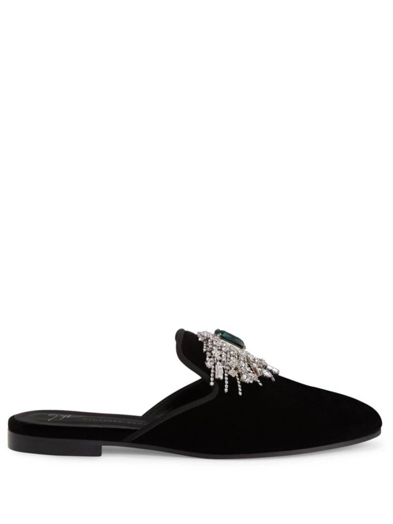 Giuseppe Zanotti Euphemiee crystal-embellished velvet mules - Black von Giuseppe Zanotti