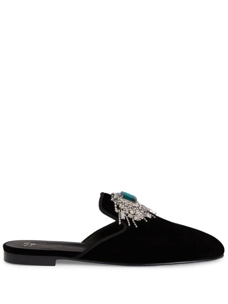 Giuseppe Zanotti Euphemiee crystal-embellished velvet slippers - Black von Giuseppe Zanotti