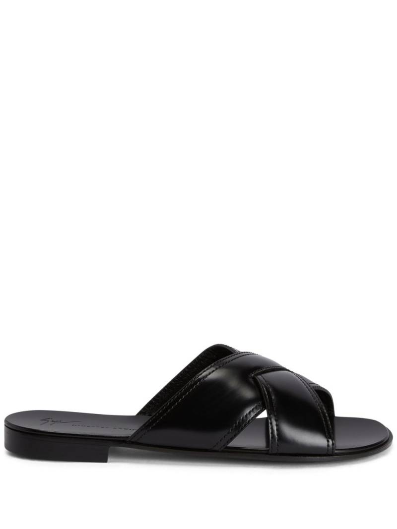 Giuseppe Zanotti Flavio leather flat slides - Black von Giuseppe Zanotti