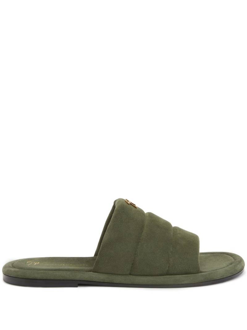 Giuseppe Zanotti Harmande logo-plaque suede slides - Green von Giuseppe Zanotti