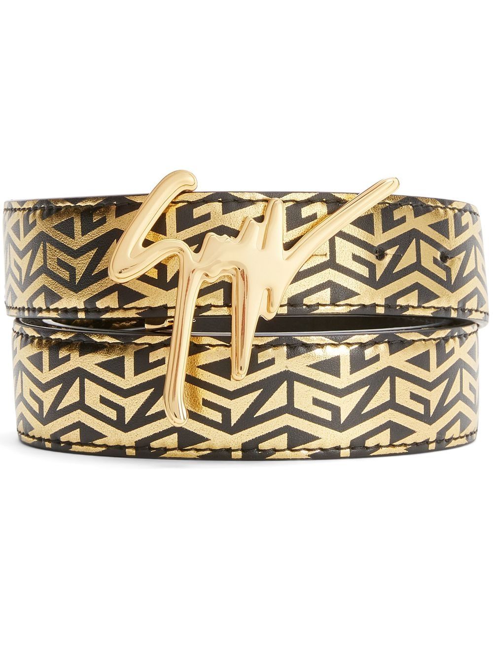 Giuseppe Zanotti Signature buckle monogram-print belt - Gold von Giuseppe Zanotti