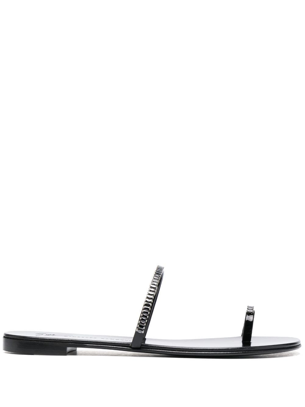 Giuseppe Zanotti crystal-embellished flat leather slides - Black von Giuseppe Zanotti