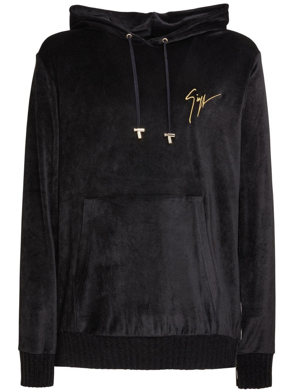 Giuseppe Zanotti embroidered-logo velvet hoodie - Black von Giuseppe Zanotti