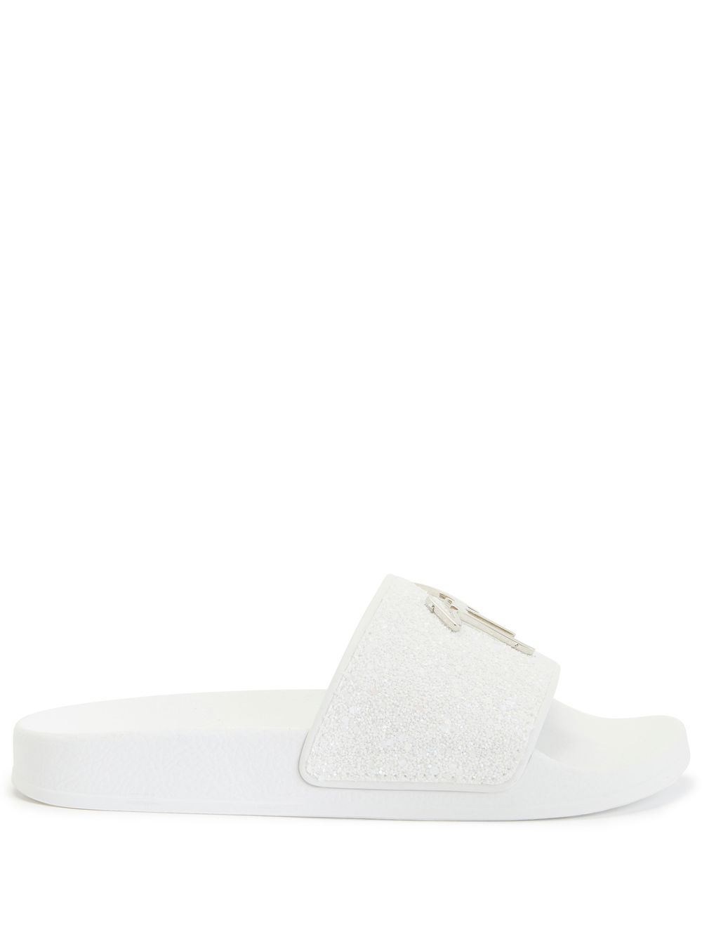 Giuseppe Zanotti logo-plaque glitter sliders - White von Giuseppe Zanotti