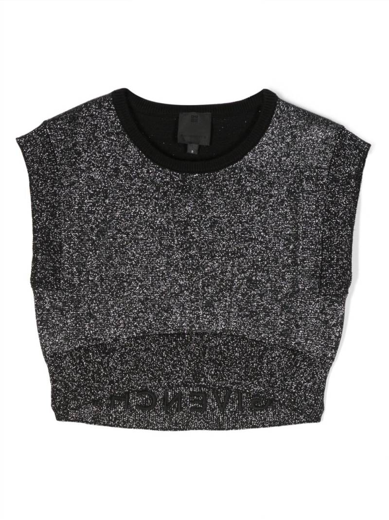 Givenchy Kids logo-embroidered lurex cropped top - Black von Givenchy Kids