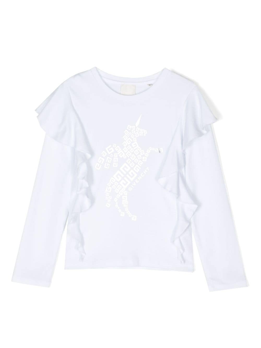 Givenchy Kids logo-print cotton ruffle-detail T-shirt - White von Givenchy Kids