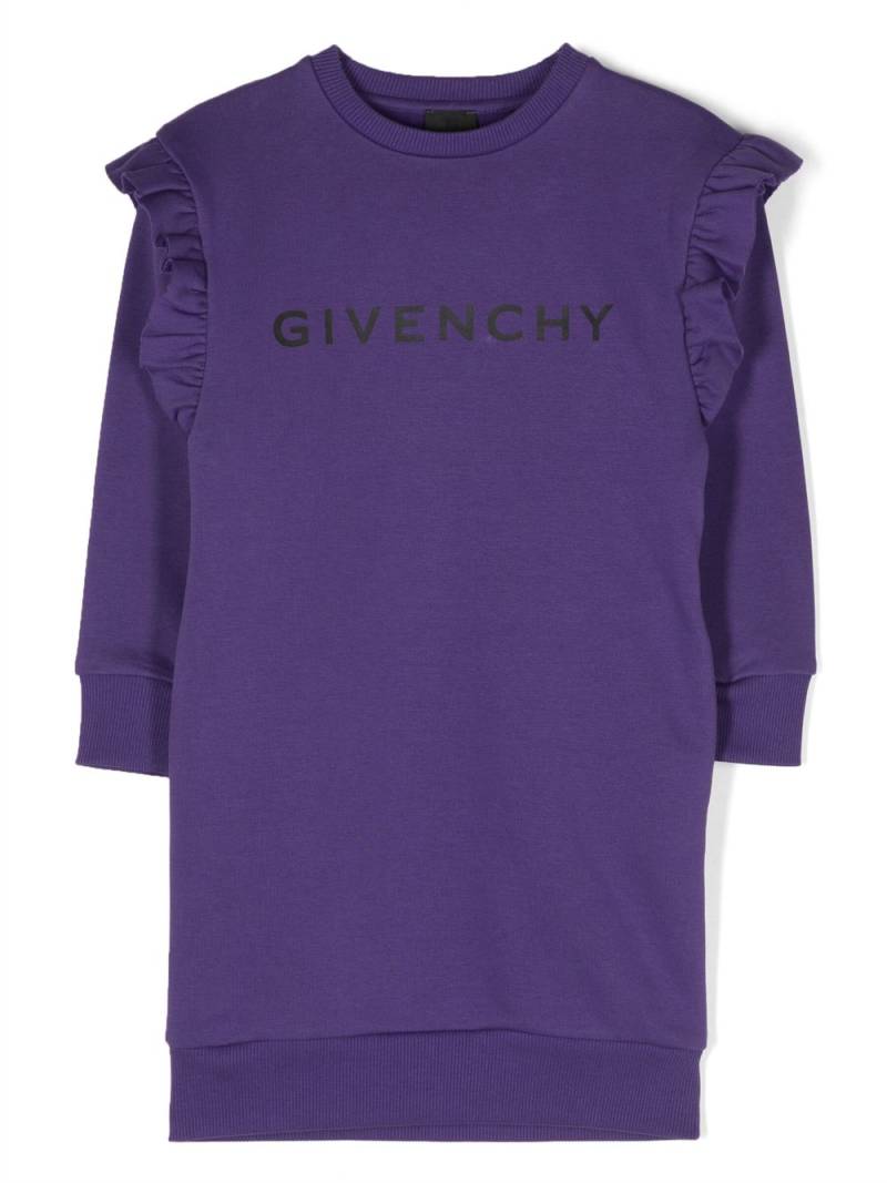 Givenchy Kids logo-print ruffle-trim sweatshirt dress - Purple von Givenchy Kids