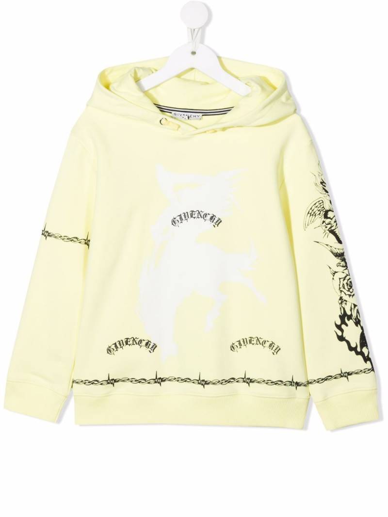 Givenchy Kids tattoo-print hoodie - Yellow von Givenchy Kids