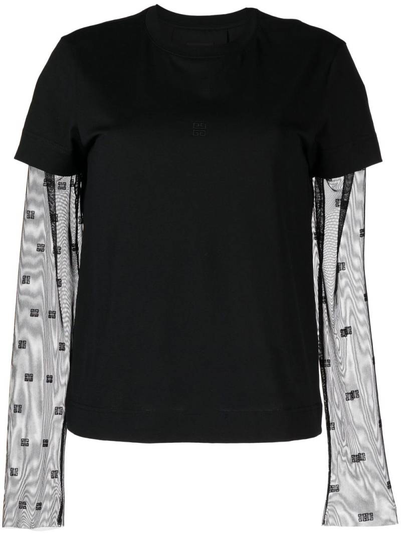 Givenchy 4G sheer-sleeve cotton T-shirt - Black von Givenchy