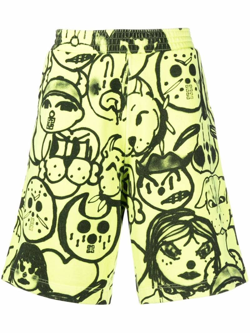 Givenchy graphic-print cotton track shorts - Yellow von Givenchy