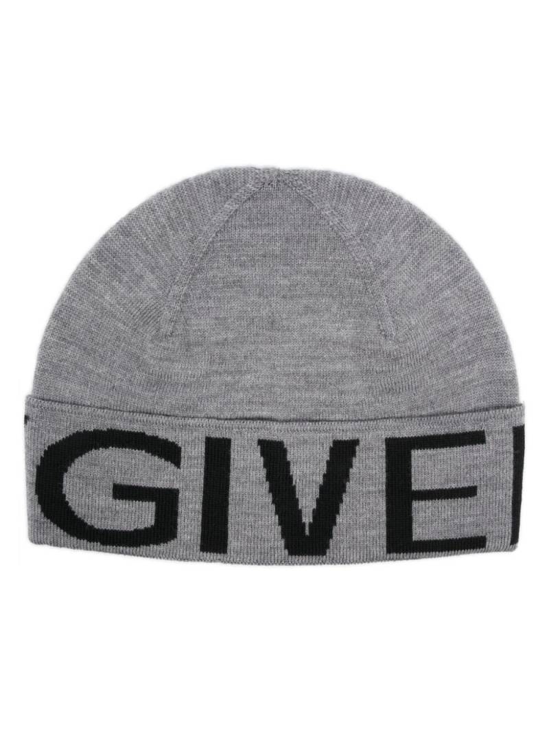 Givenchy intarsia knit-logo wool beanie - Grey von Givenchy