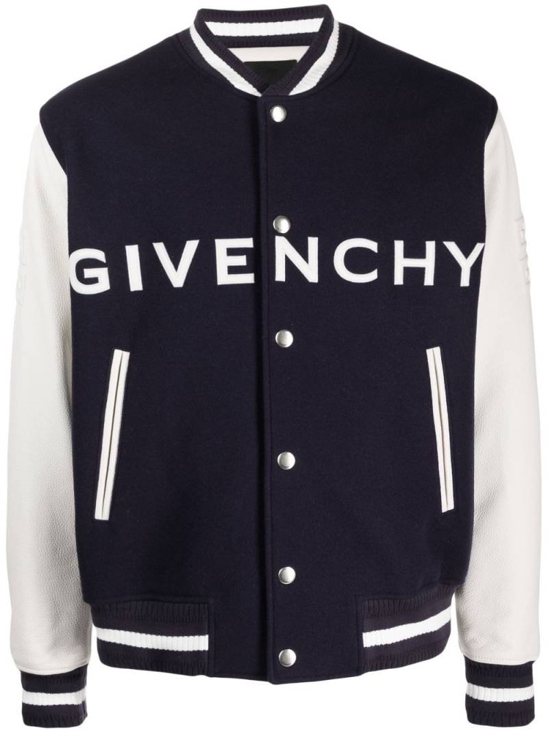 Givenchy logo-embroidered button-up varsity jacket - Blue von Givenchy