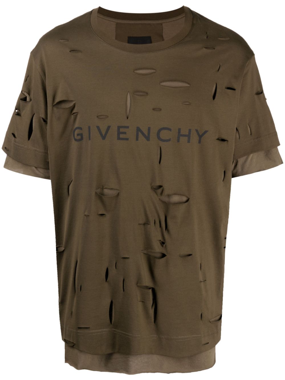 Givenchy logo-print distressed cotton T-shirt - Green von Givenchy