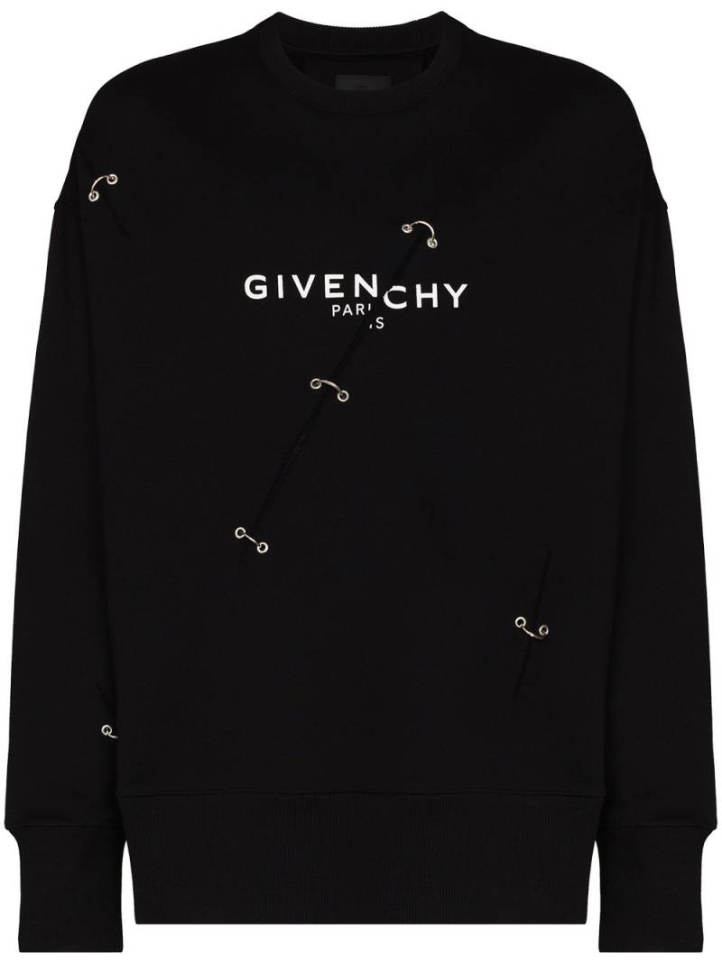 Givenchy logo-print eyelet-detailing sweatshirt - Black von Givenchy