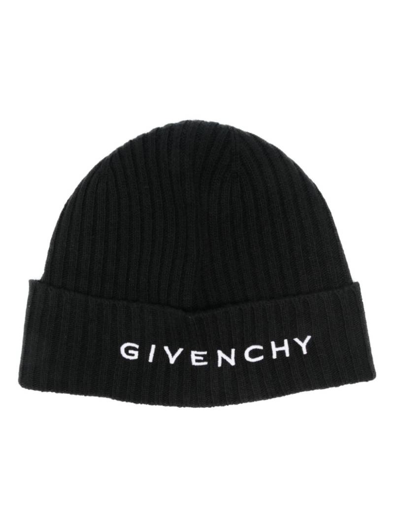 Givenchy logo-print ribbed knit beanie - Black von Givenchy