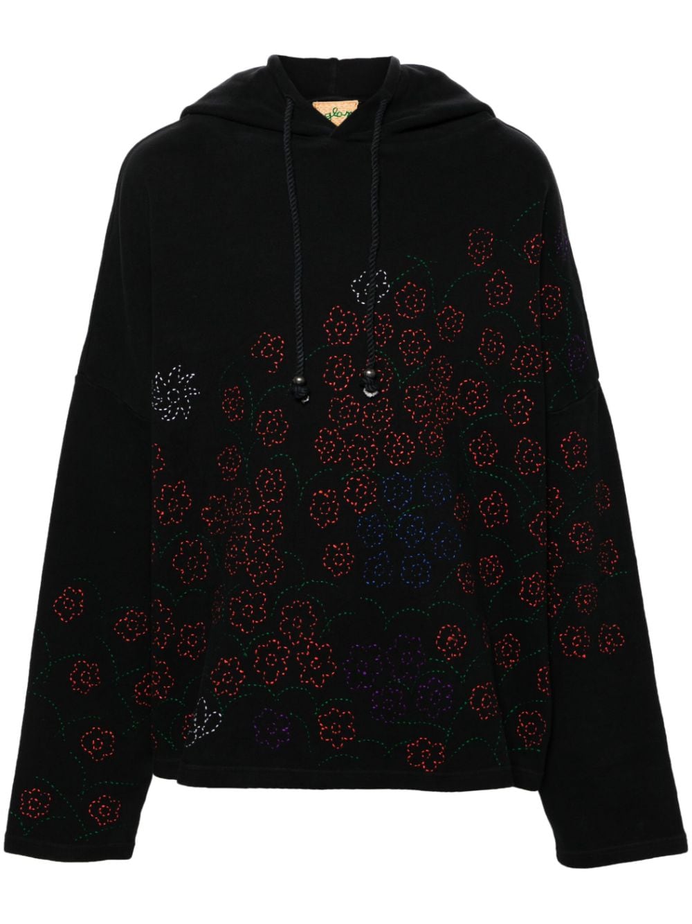 Glass Cypress floral-embroidered drop-shoulder hoodie - Black von Glass Cypress