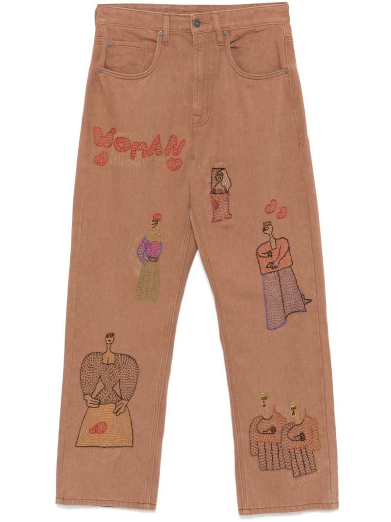 Glass Cypress motif-embroidered jeans - Brown von Glass Cypress