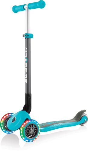 Globber Mini Scooter Primo Foldable Lights Anodized T-Bar - teal Globber Mini Scooter Primo Foldable Lights Anodized T-Bar - teal von Globber