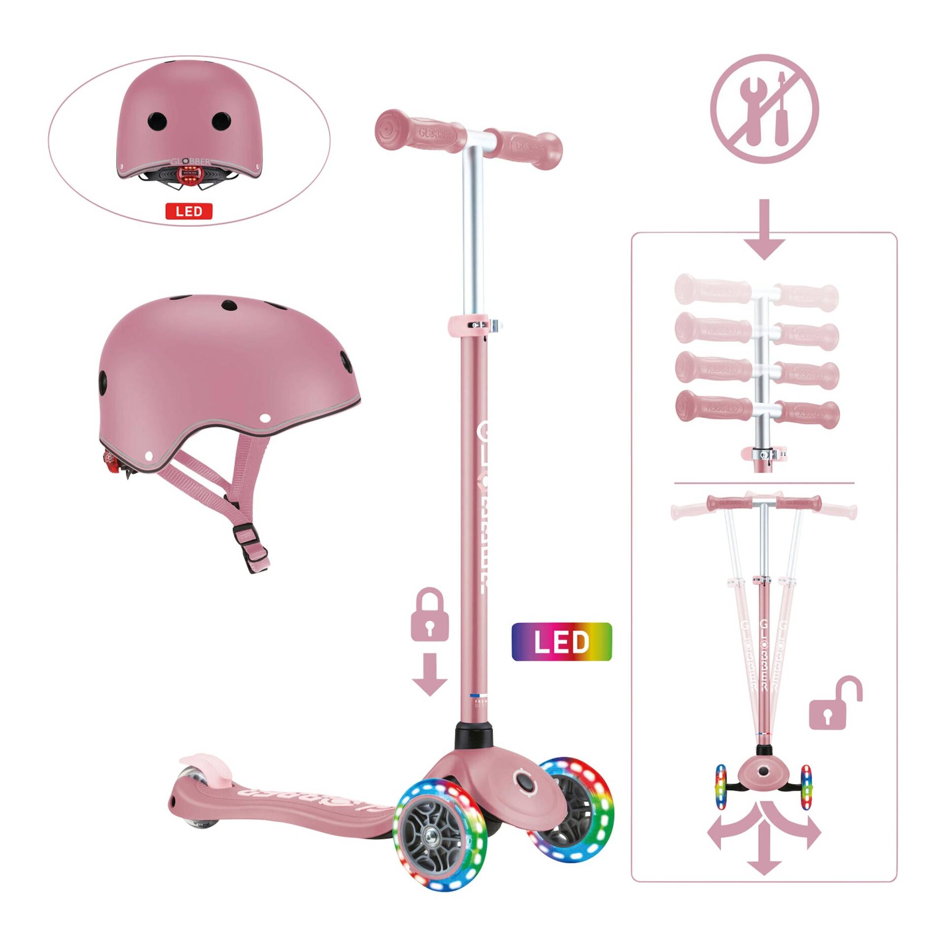 Scooter Primo Plus mit Leuchtrollen inkl. Helm Scooter Primo Plus mit Leuchtrollen inkl. Helm von Globber
