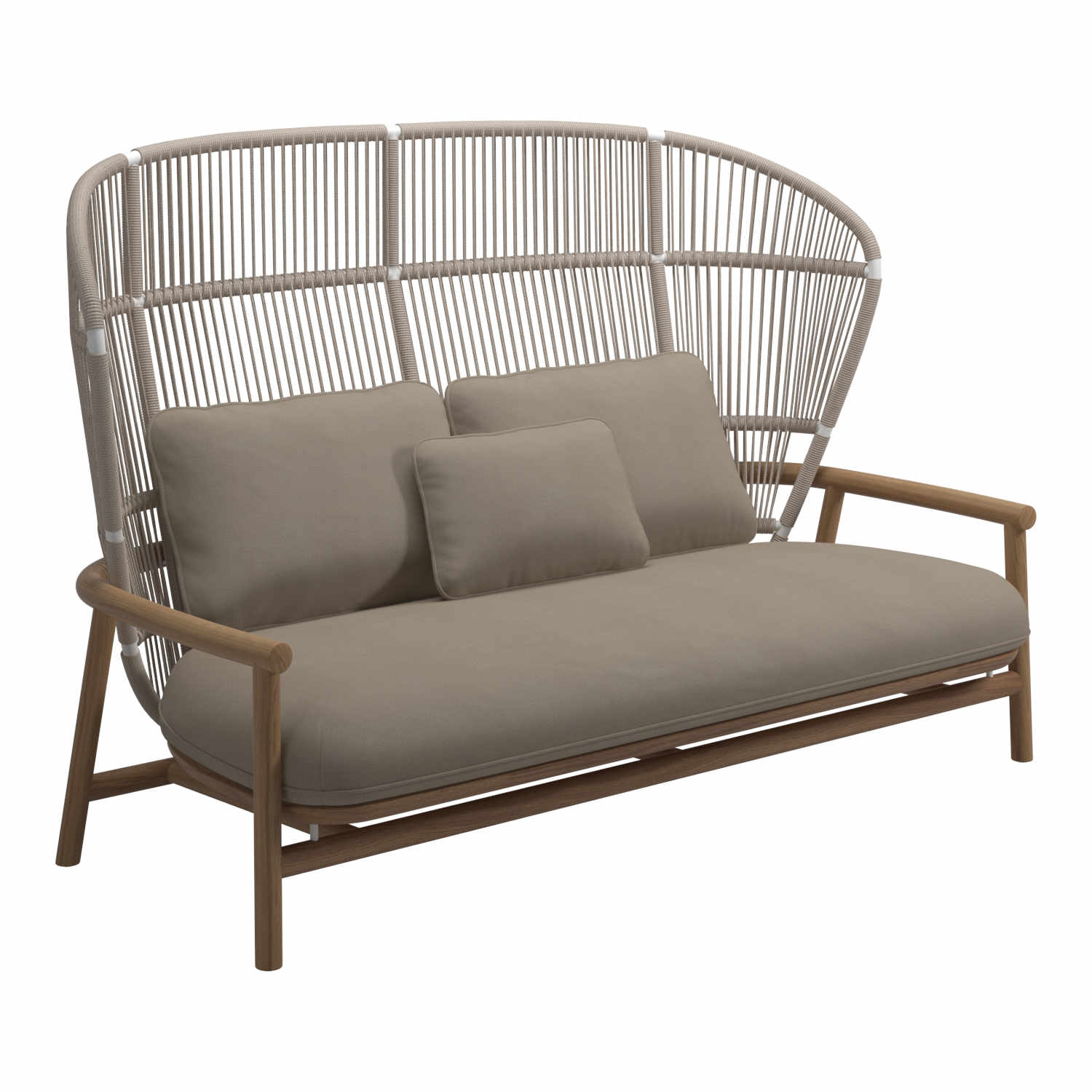 Fern High Back 2er-Sitz Sofa, Rückenlehne rahmen weiss / seil dune, Stoffbezug sand 147 von Gloster