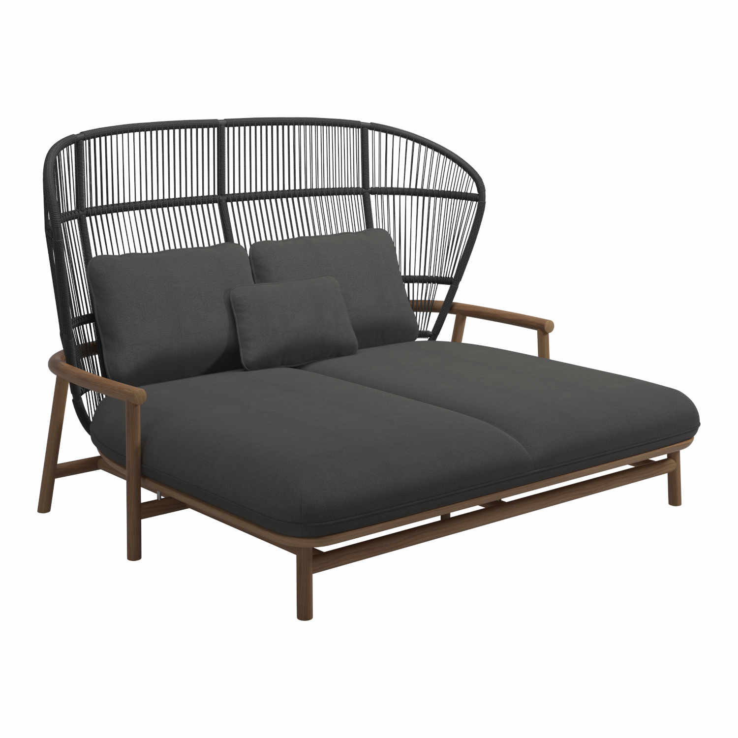 Fern High Back Day Bed Bettliege, Rückenlehne rahmen weiss / seil dune, Stoffbezug coal 144 von Gloster