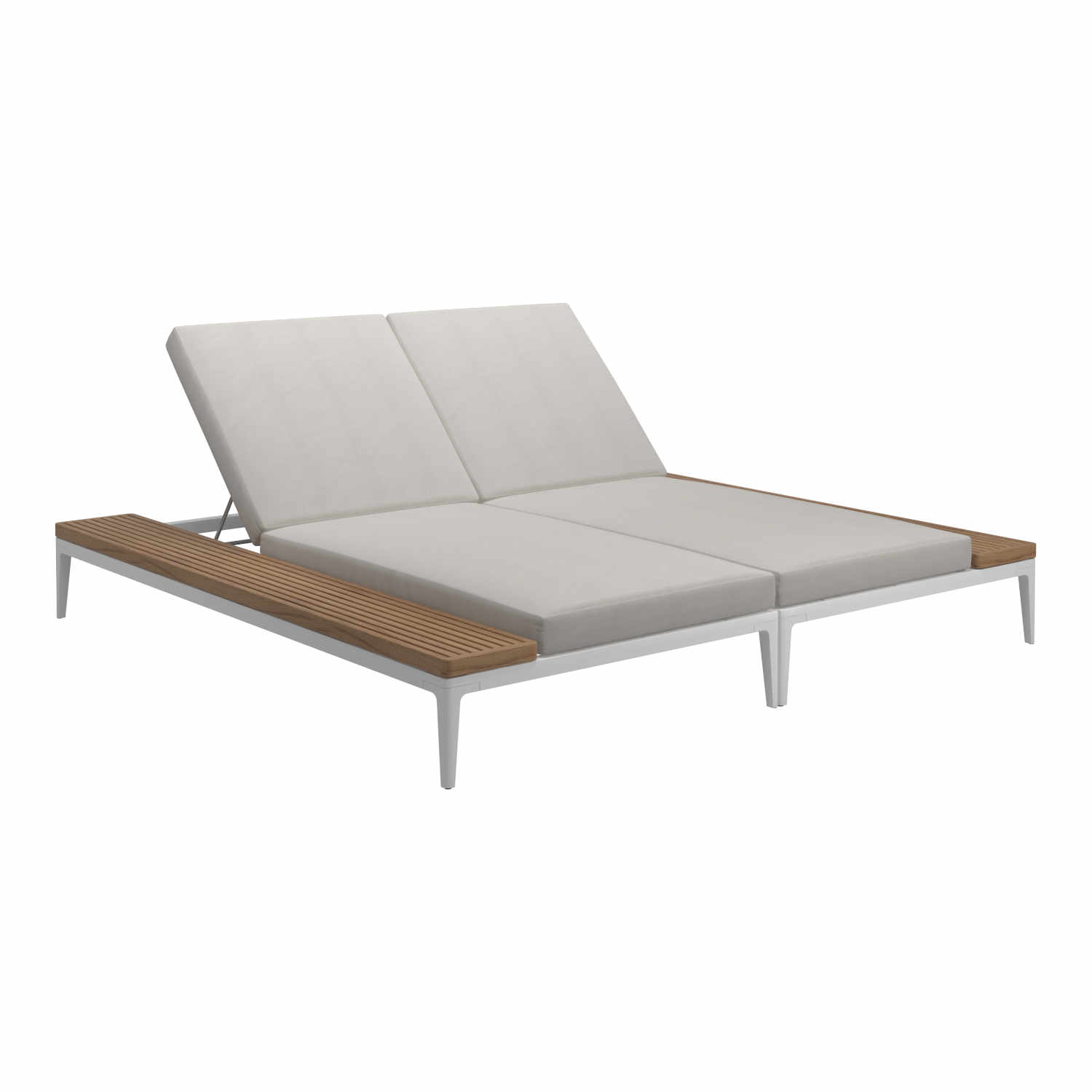 Grid Double Lounger Teak Liege, Gestell meteor, Stoffbezug coal 144 von Gloster