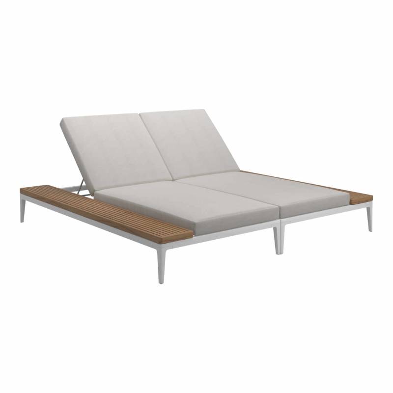 Grid Double Lounger Teak Liege, Gestell weiss, Stoffbezug clay 143 von Gloster