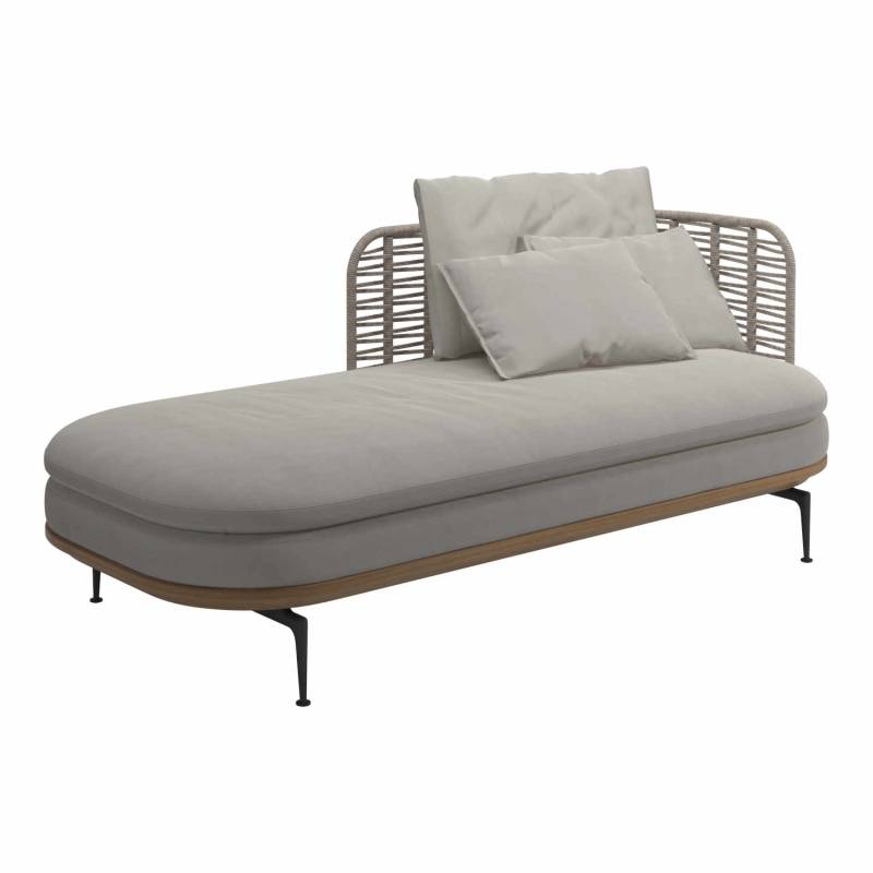 Mistral Low Back Chaise Liege, Ausrichtung rechts, Stoffbezug latte 203 von Gloster