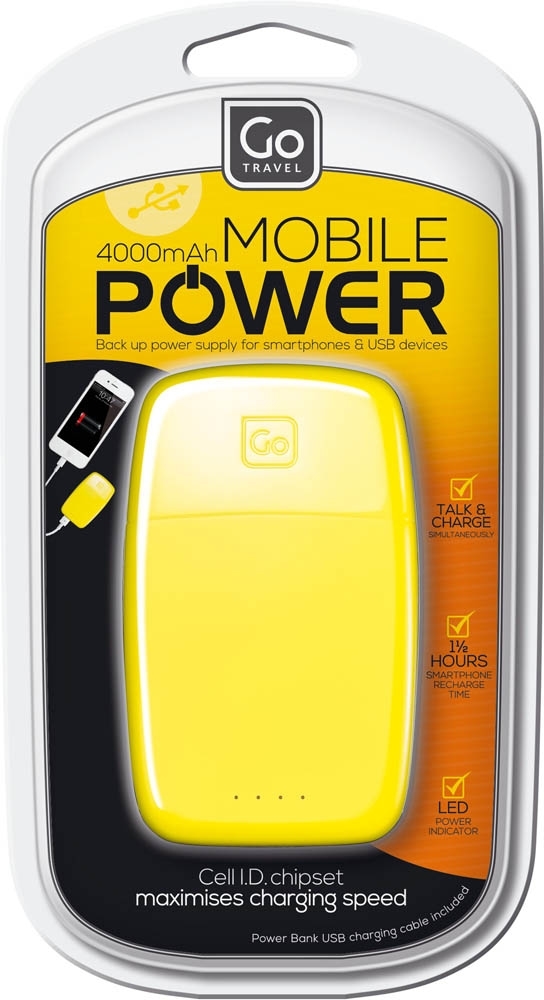 Power Bank 4000 (Yellow) von Go Travel