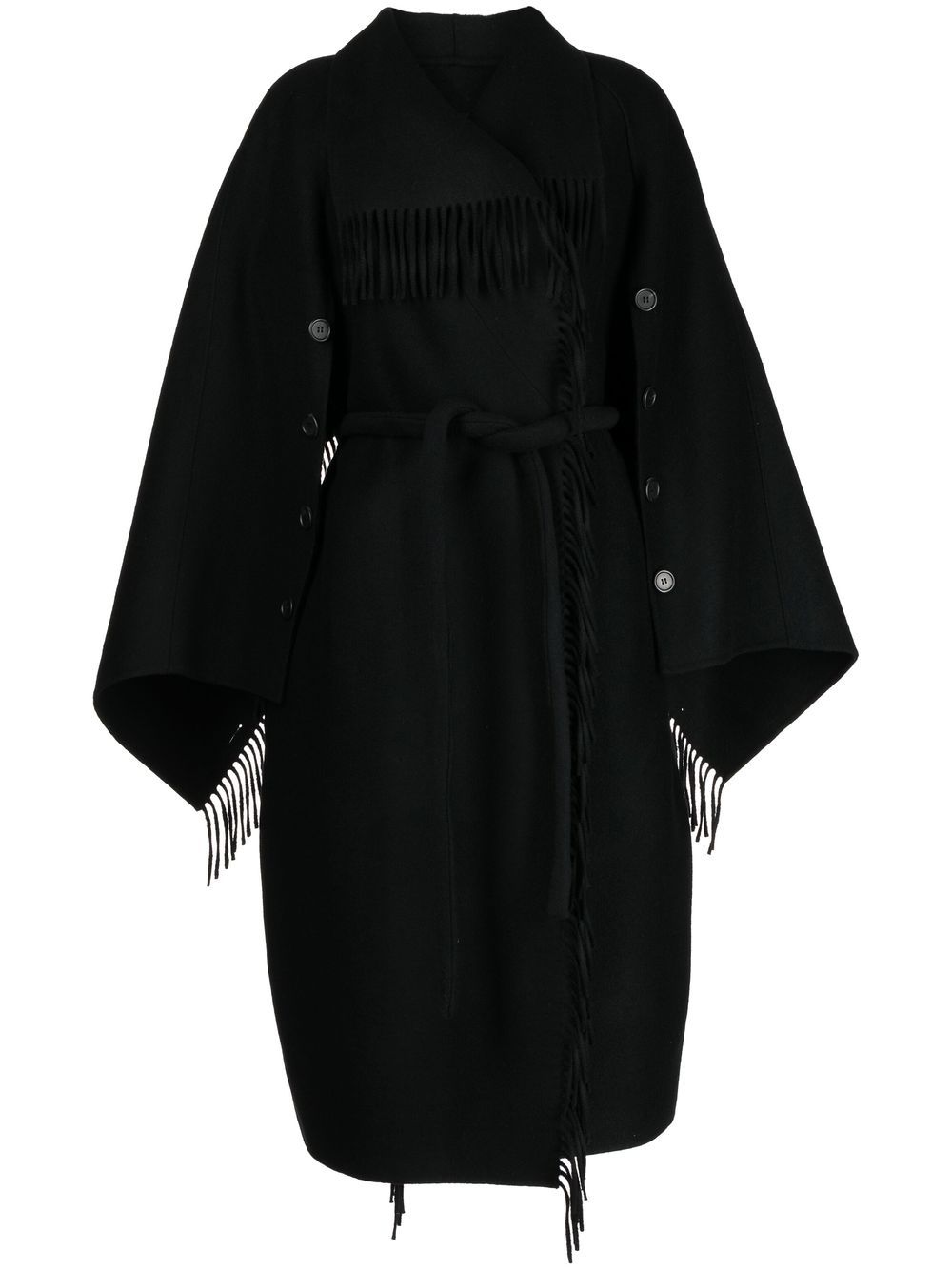 Goen.J double-breasted fringe-detail wool coat - Black von Goen.J