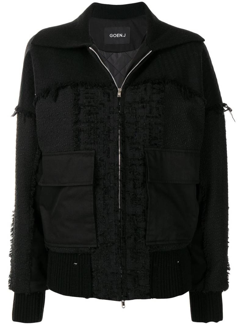 Goen.J frayed tweed patchwork bomber jacket - Black von Goen.J