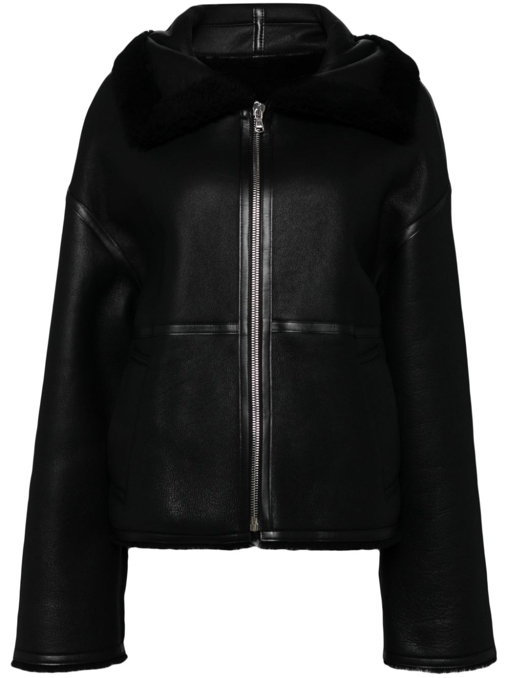 Goen.J shearling-lined aviator leather jacket - Black von Goen.J