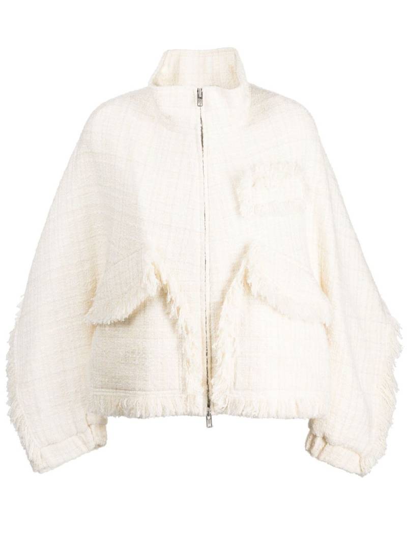 Goen.J stand-collar tweed bomber jacket - White von Goen.J