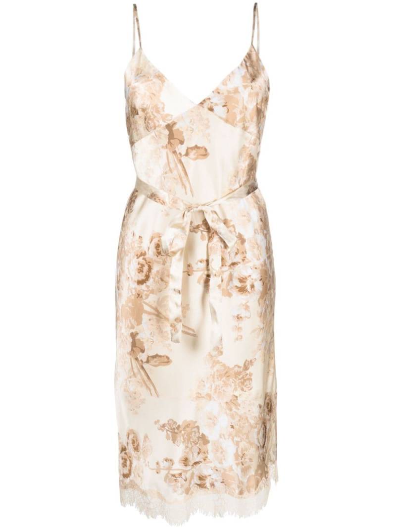 Gold Hawk floral-print lace-detail silk dress - Neutrals von Gold Hawk