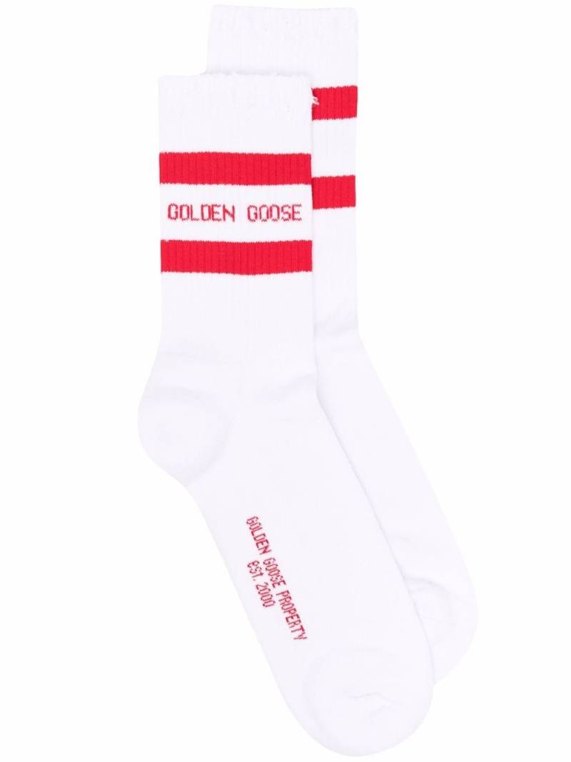 Golden Goose logo-intarsia ribbed-knit ankle socks - White von Golden Goose