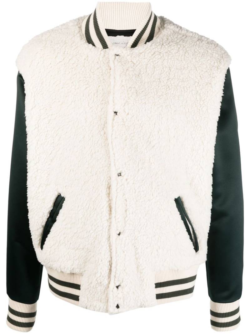 Greg Lauren colour-block varsity bomber jacket - Neutrals von Greg Lauren