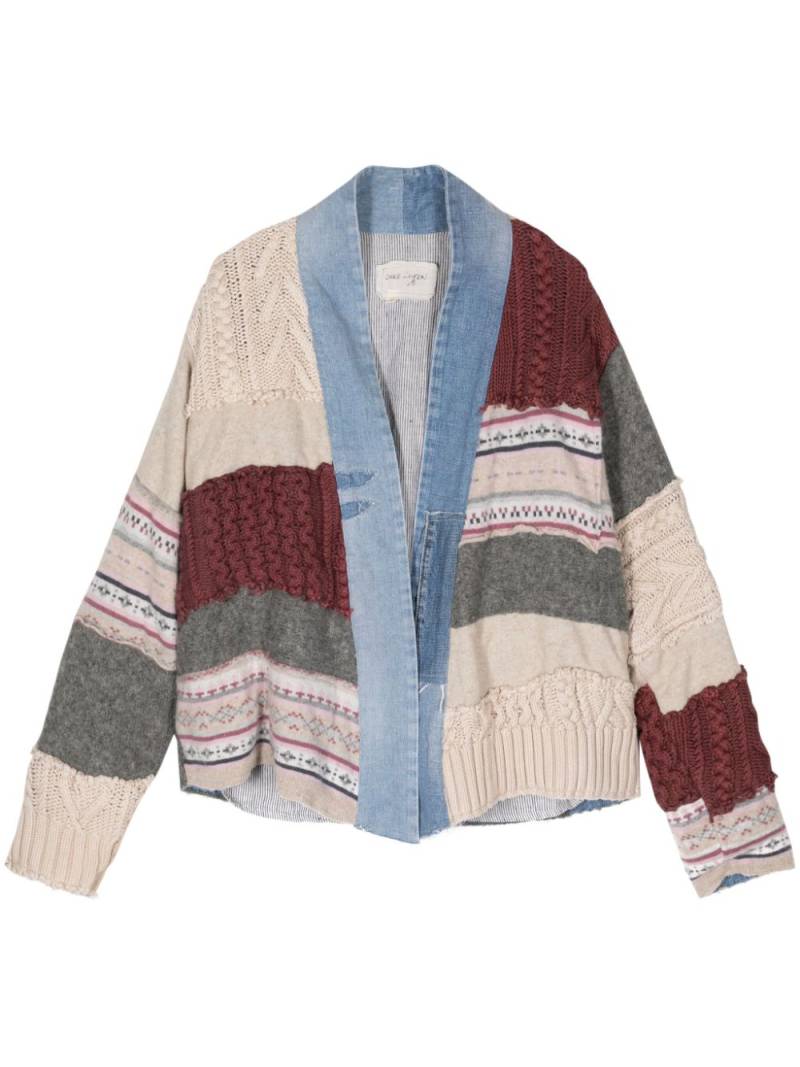 Greg Lauren denim-trimmed patchwork cardigan - Blue von Greg Lauren