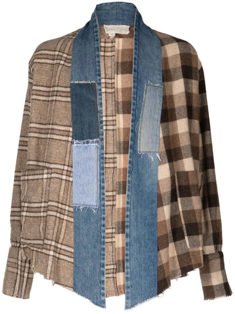 Greg Lauren patchwork checked open-front jacket - Brown von Greg Lauren