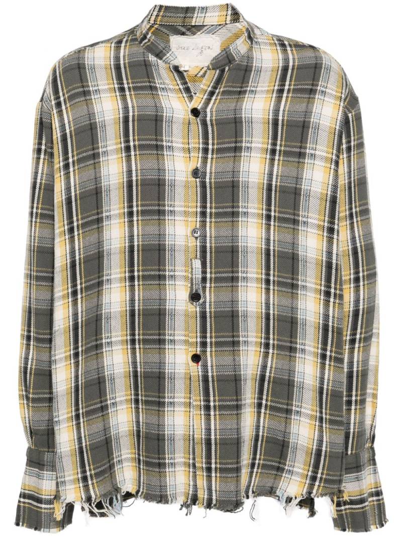 Greg Lauren raw-cut hem plaid cotton shirt - White von Greg Lauren