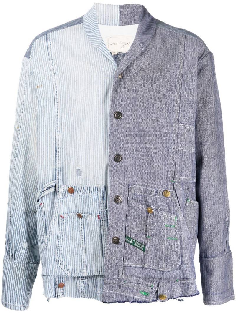 Greg Lauren striped patchwork cotton shirt - Blue von Greg Lauren