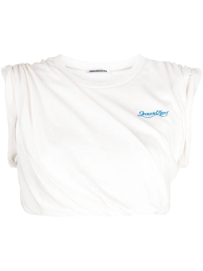 Ground Zero gathered cotton cropped T-shirt - White von Ground Zero