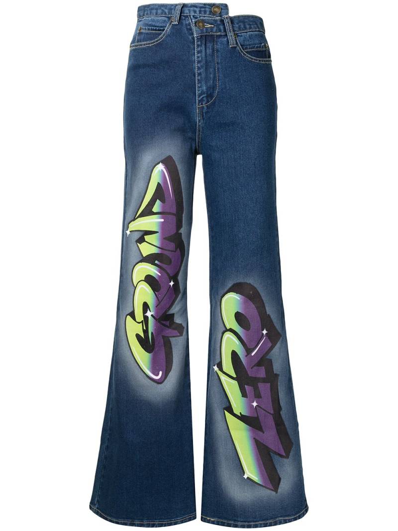 Ground Zero graffiti-logo flared jeans - Blue von Ground Zero