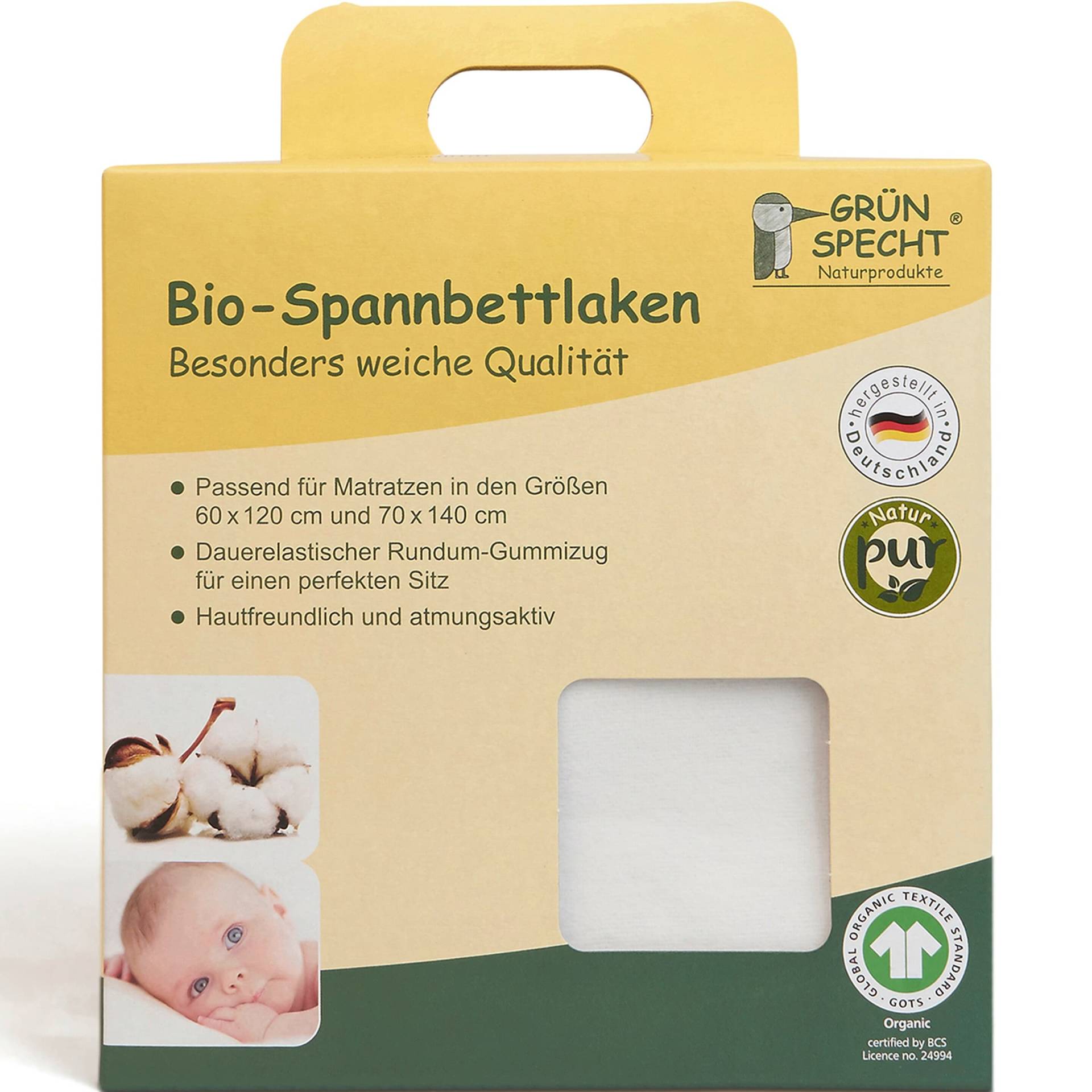 Bio-Spannbetttuch 60x120 - 70x140 cm von Grünspecht