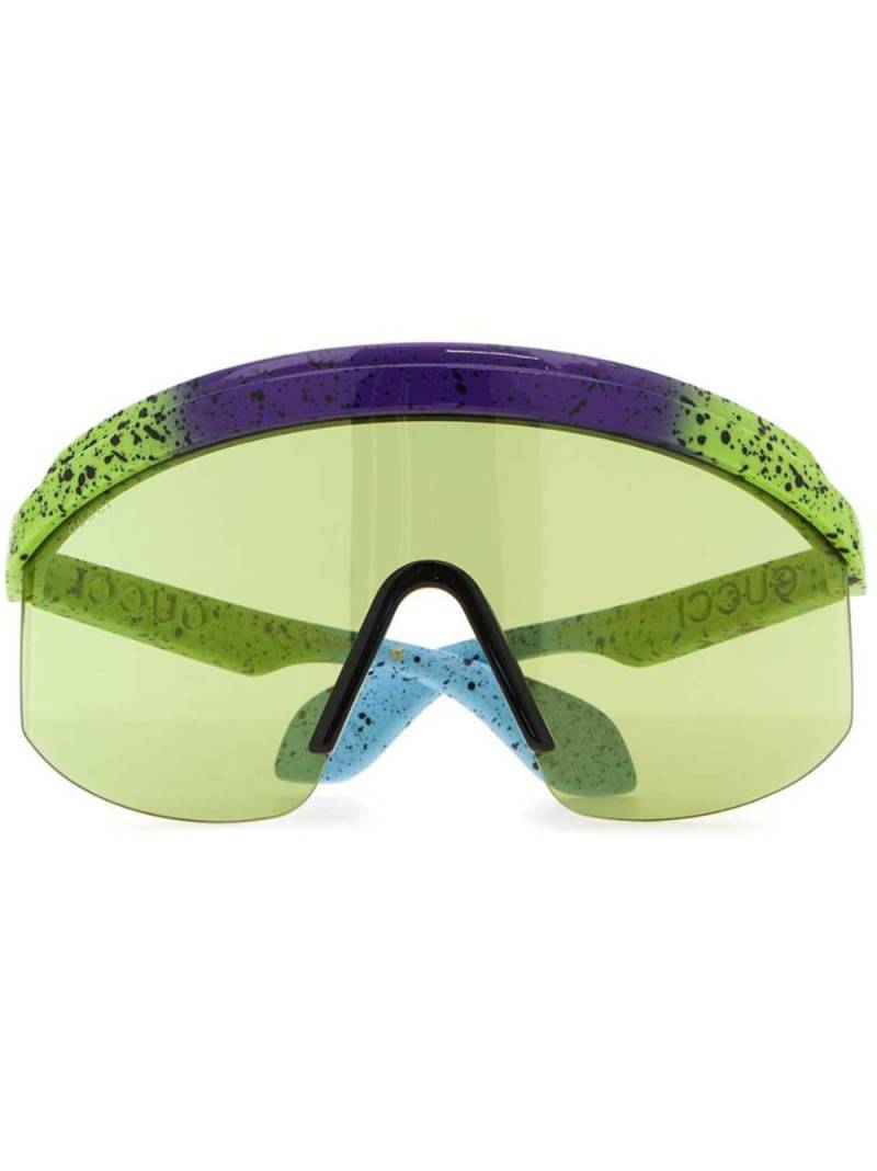 Gucci Eyewear logo-print mask-frame sunglasses - Green von Gucci Eyewear