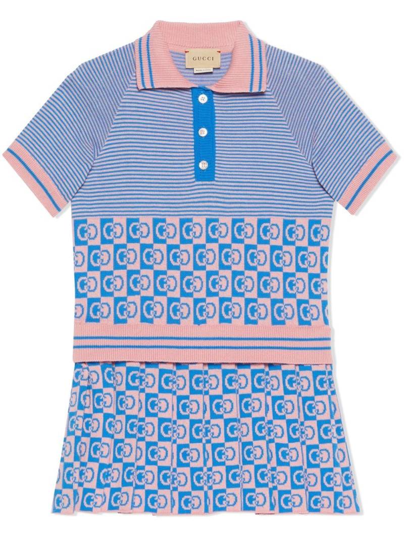 Gucci Kids Blue Knitted Interlocking G Polo Dress von Gucci Kids